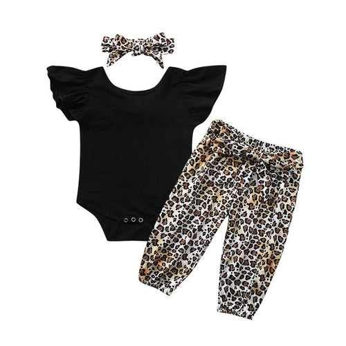 Infant Baby Girls Clothes Solid Onesie and Leopard Romper with Bow set