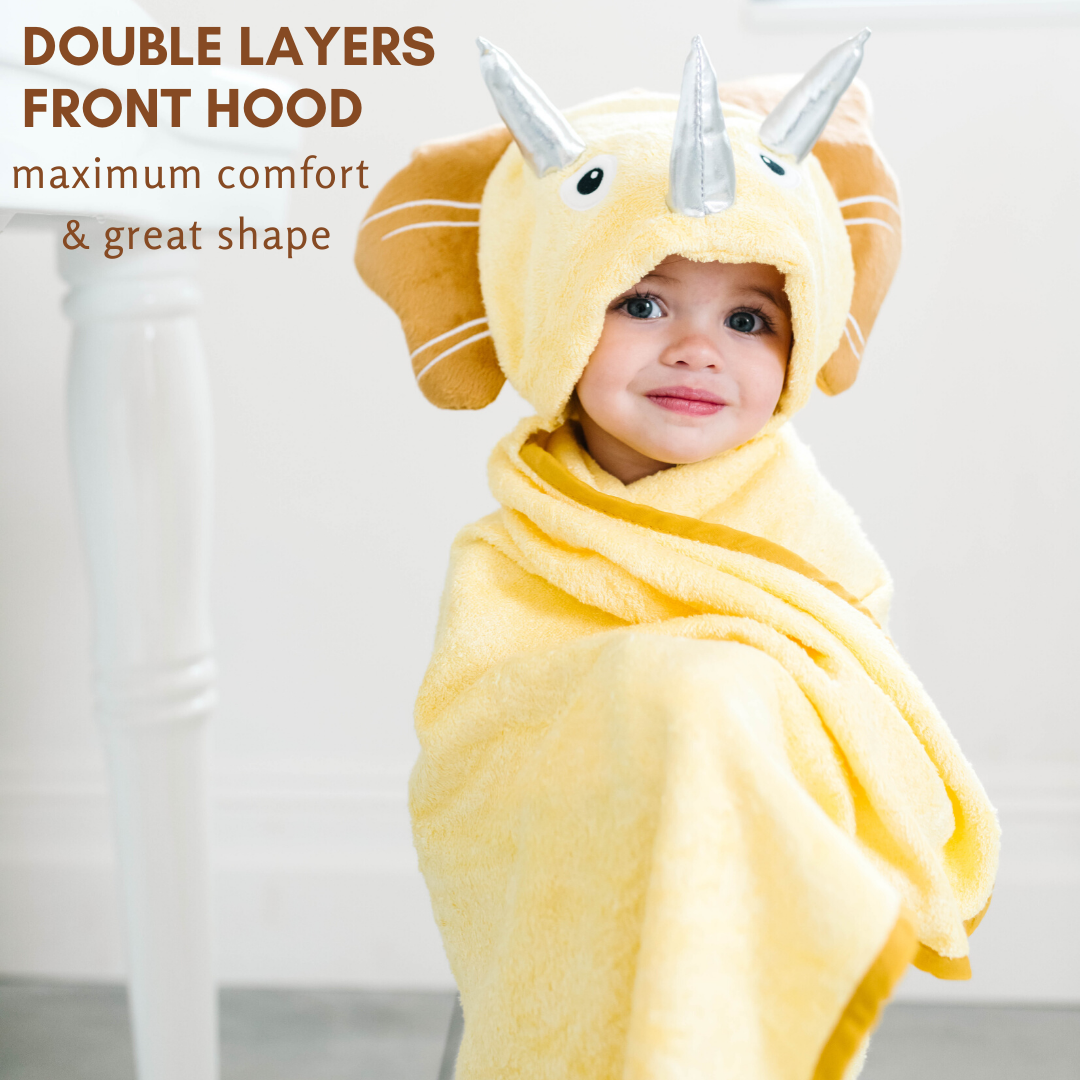 Bamboo Yellow Dinosaur Hooded Towel for Toddlers and Baby