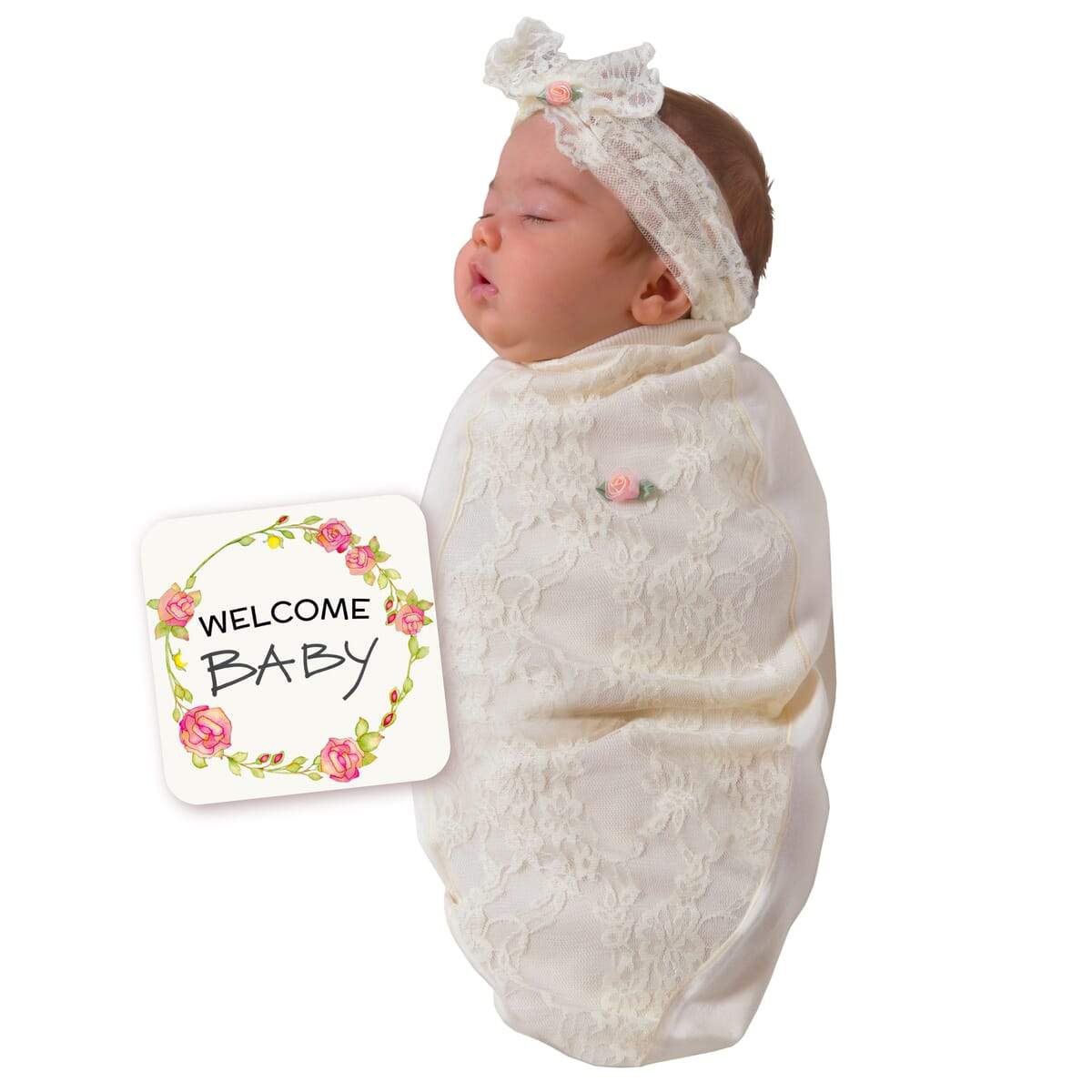 Lace Blossoms Adorable Swaddling Set with Headpiece by BABYjoe